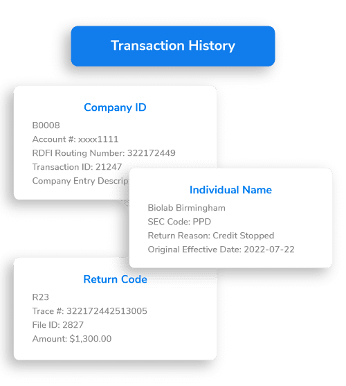 Alkami’s ACH NOCs solution provides actionable alerts to inform your originators of this activity when it occurs, and allows them to view, search, and export the details into a PDF, CSV, or even a Nacha file.