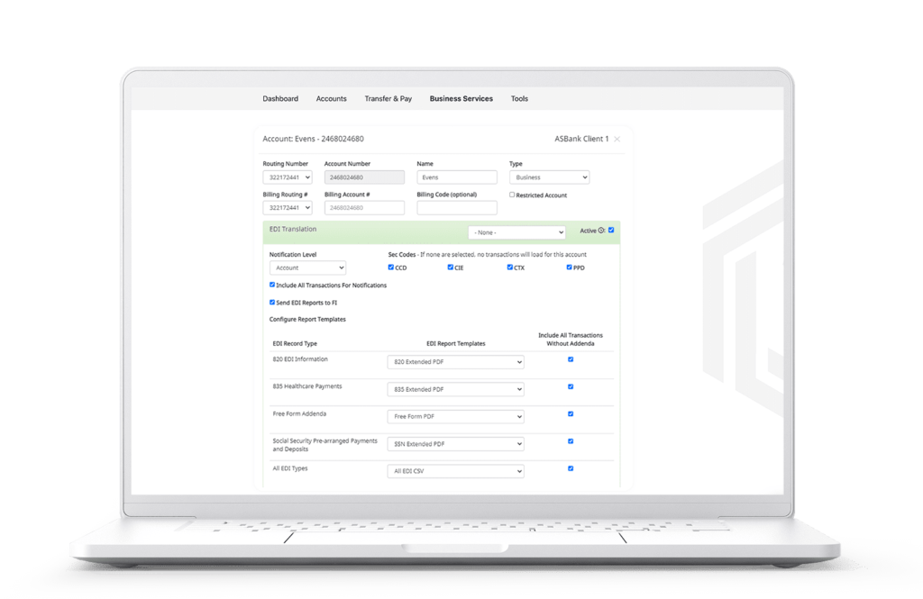 EDI Banking translation within positive pay solutions